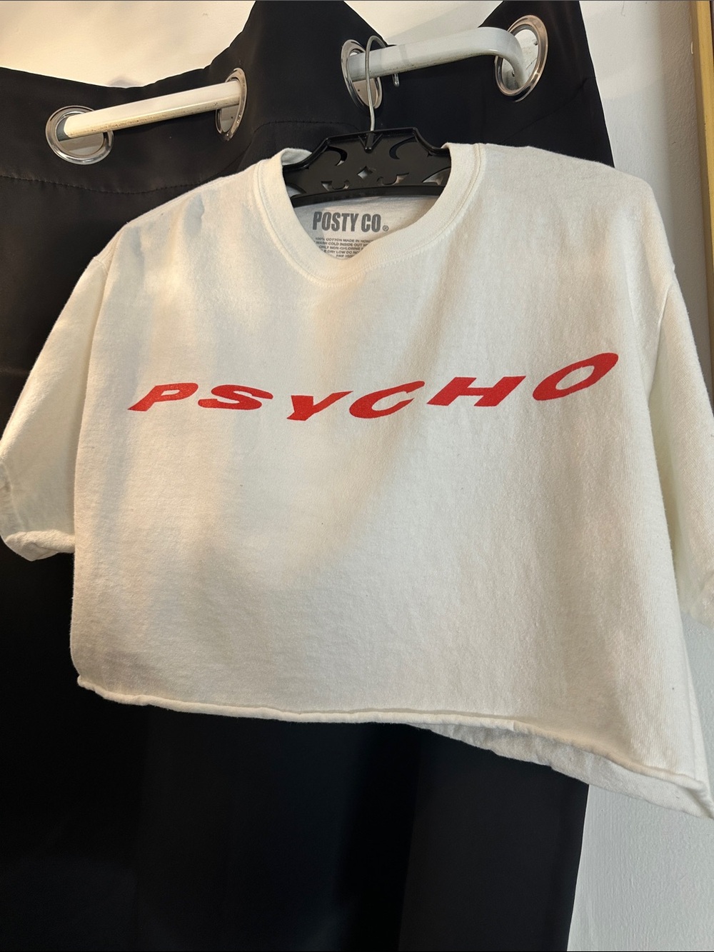 Kids "Psycho" White Crop Tee with Red Graphic